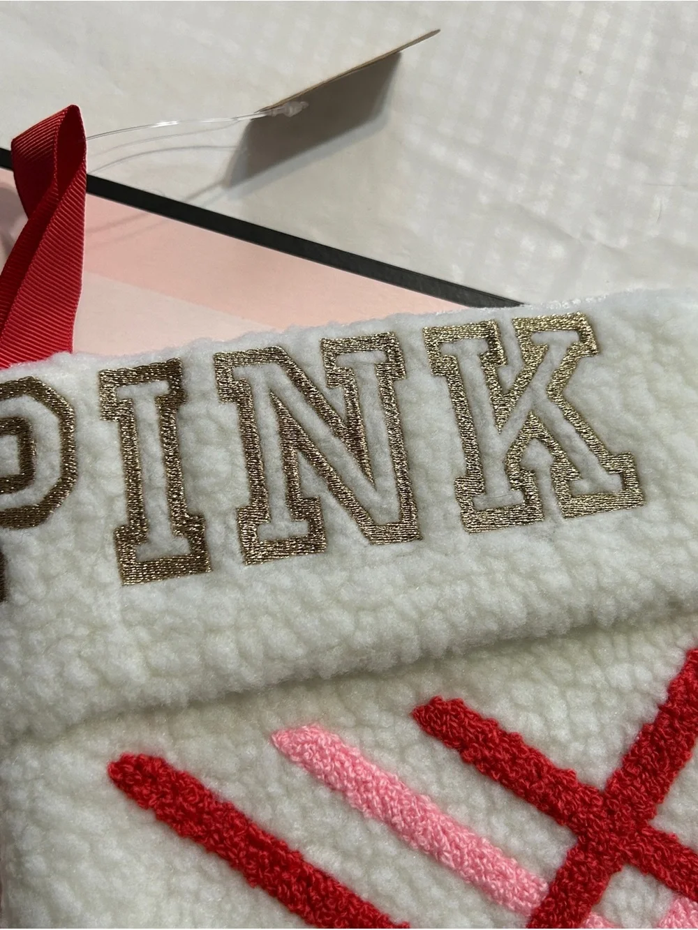 PINK Victoria's Secret White Sherpa Stocking and VS PINK BATH BOMB